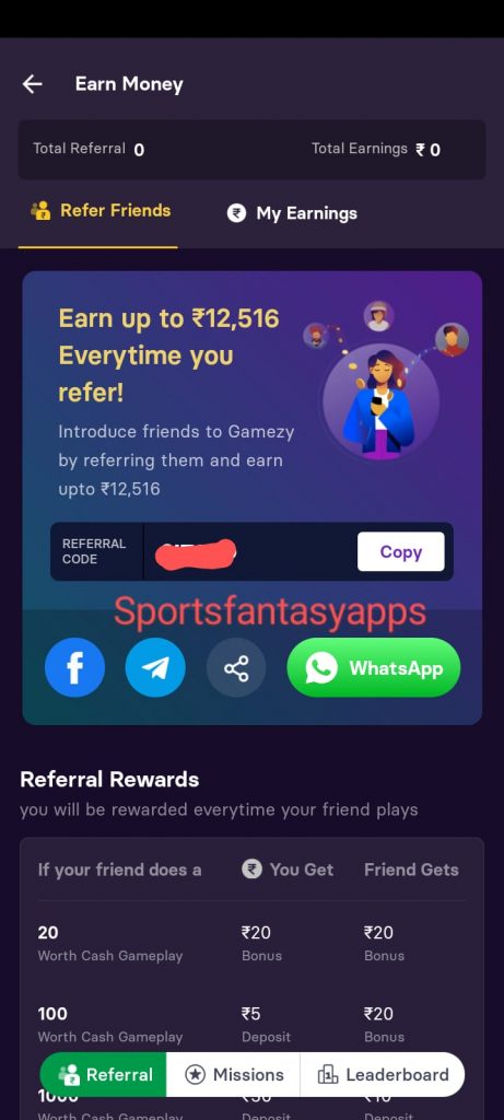 Gamezy app referral code