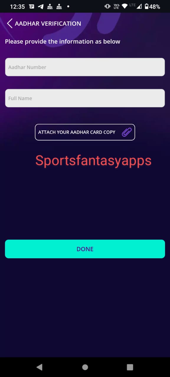 Playerzpot App aadhar card