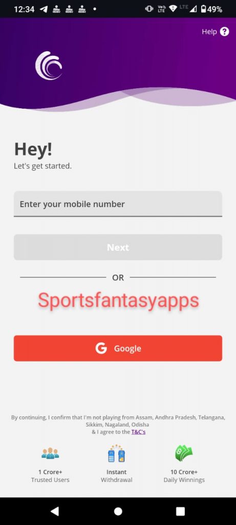 Playerzpot App login